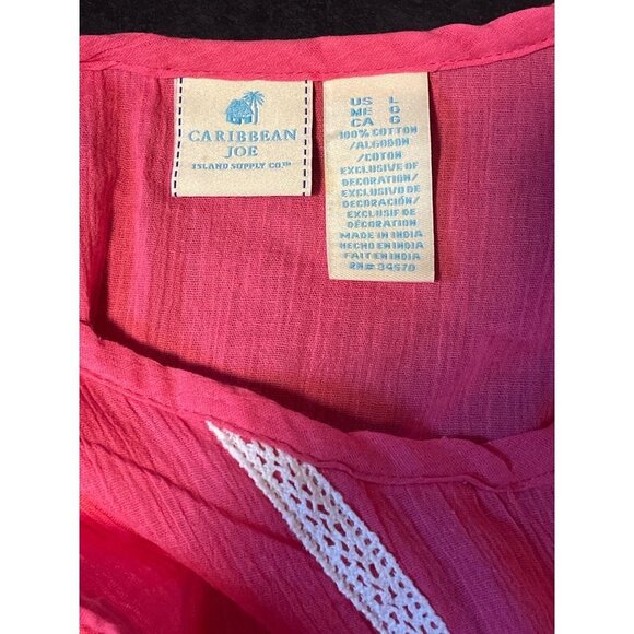 Caribbean Joe Pink Sleeveless Tunic Style Cotton Blouse Sz L - Picture 5 of 9